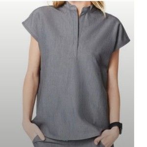 FIGS Rafaela Scrub Top Womens Large Gray Graphite Mandarin Collar Pockets